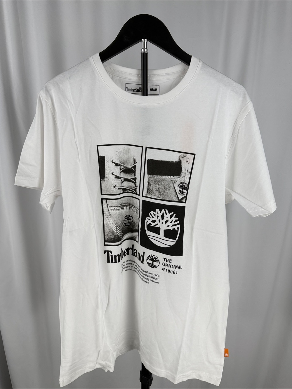 Timberland White Short‑Sleeve Tee with Black Graphic Panels